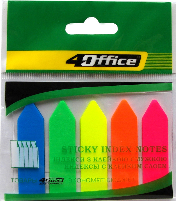 Закладки 4OFFICE (4-426), пластикові, 44х12 мм, (5 кольорів по 20 шт), неонові